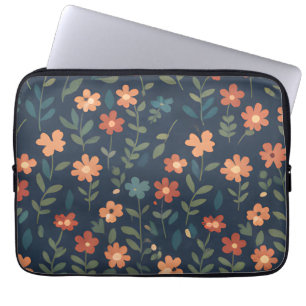 Funda Para Portátil Patrón floral pintado a mano de prado de medianoch