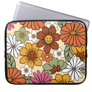 Funda Para Portátil Patrón floral retro de los años 70 colorido. Vinta