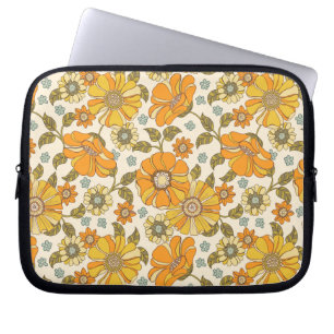 Funda Para Portátil Patrón floral retro Naranja vintage