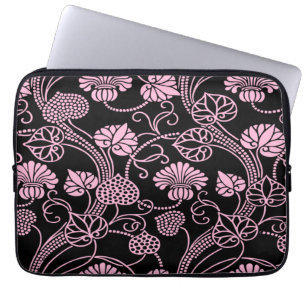 Funda Para Portátil Patrón floral retro rosa sobre negro