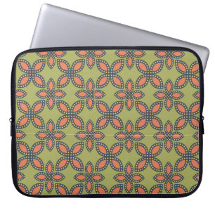 Funda Para Portátil Patrón floral retro verde y Naranja abstracto