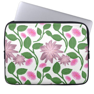 Funda Para Portátil Patrón floral rosa con hojas verdes
