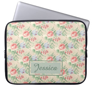 Funda Para Portátil Patrón floral rosa de vintage claro personalizado