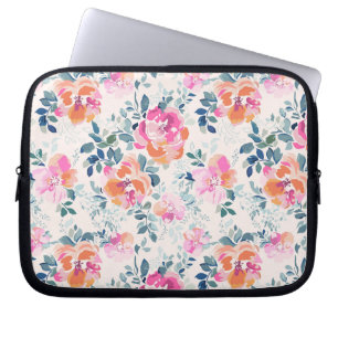 Funda Para Portátil Patrón floral rosa y Verde azulado