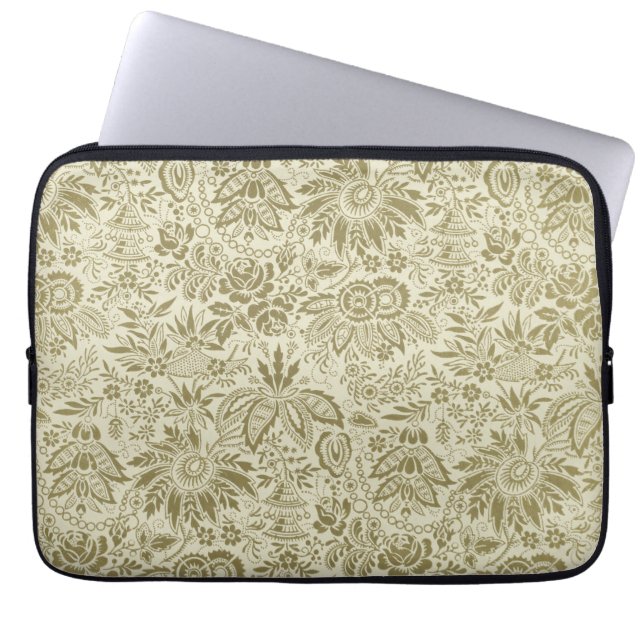 Funda Para Portátil Patrón floral Sage verde Damasco antiguo (Frente)