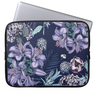 Funda Para Portátil Patrón floral sin fisuras. Hay Lily, Hydrangea