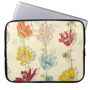 Funda Para Portátil Patrón floral sin foco con flores dibujadas a mano