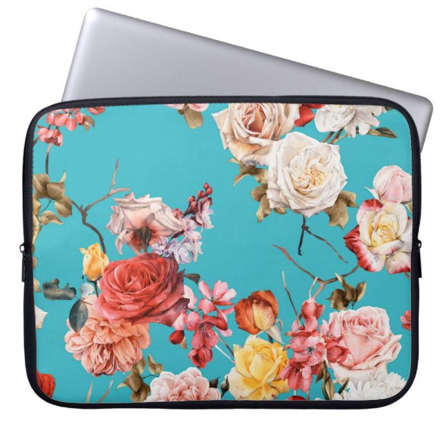 Funda Para Portátil Patrón floral sin soldadura con rosas, acuarela. f (Frente)