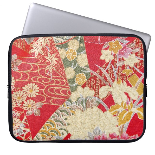 Funda Para Portátil Patrón floral, textil de KIMONO japonés (Frente)