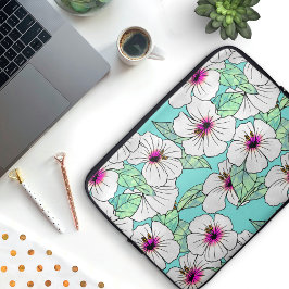 Funda Para Portátil Patrón floral trópico rosa y blanco Hibiscus