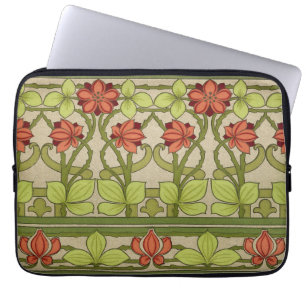 Funda Para Portátil Patrón Floral Verde Salvia Art Nouveau Vintage