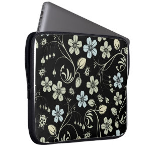 Funda Para Portátil Patrón Floral Vintage con Mariquitas sobre Negro