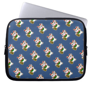 Funda Para Portátil Patrón Gato Lucky Azul oscuro