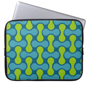 Funda Para Portátil Patrón geométrico abstracto retro en azul y verde