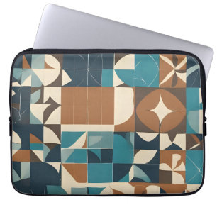 Funda Para Portátil Patrón geométrico azul oscuro, verde azulado, marr