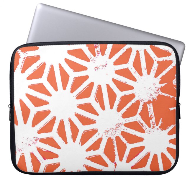 Funda Para Portátil Patrón geométrico blanco y naranja (Frente)