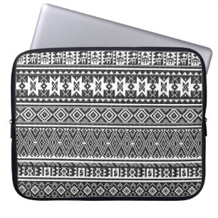 Funda Para Portátil Patrón geométrico de puntos cruzados blanco y negr