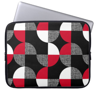 Funda Para Portátil Patrón geométrico de yeso negro, rojo y blanco.