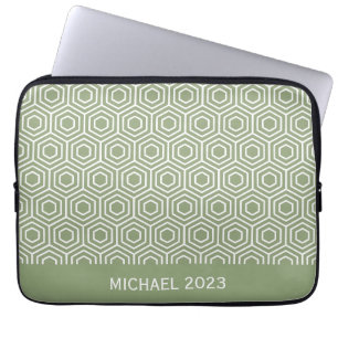 Funda Para Portátil Patrón geométrico del Hexágono Verde Sage