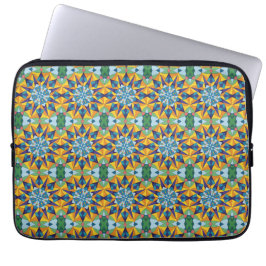 Funda Para Portátil Patrón geométrico fractal azul y amarillo