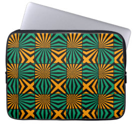 Funda Para Portátil Patrón geométrico Gold Green Black Square