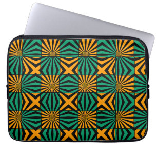 Funda Para Portátil Patrón geométrico Gold Green Black Square