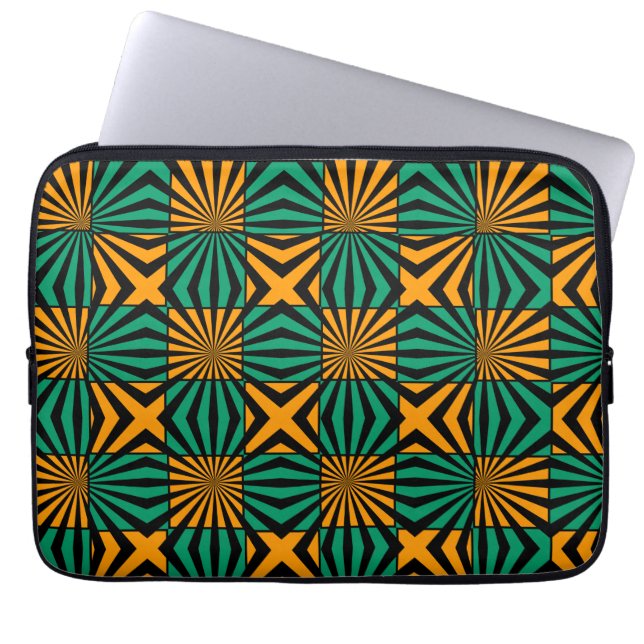 Funda Para Portátil Patrón geométrico Gold Green Black Square (Frente)