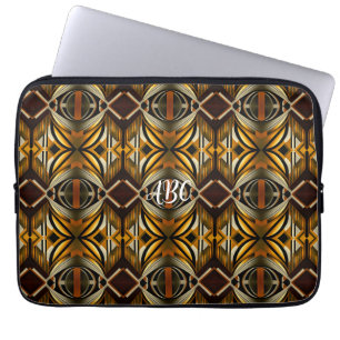 Funda Para Portátil Patrón geométrico marrón y oro geométrico