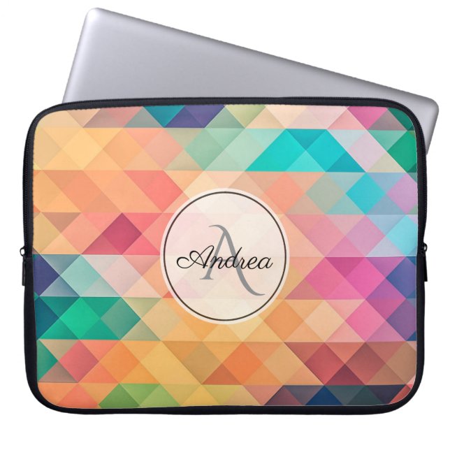 Funda Para Portátil Patrón geométrico monogramado colorido (Frente)