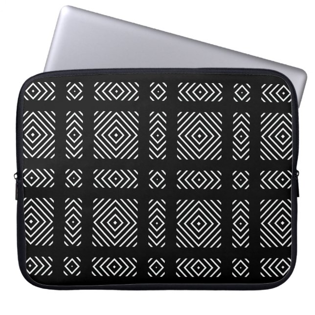 Funda Para Portátil Patrón geométrico negro y blanco Ama (Frente)