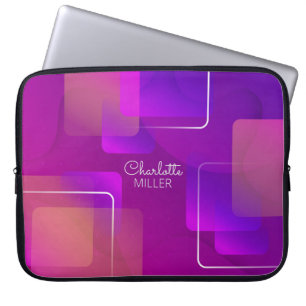Funda Para Portátil Patrón geométrico rosa-azul-rojo con nombre pers