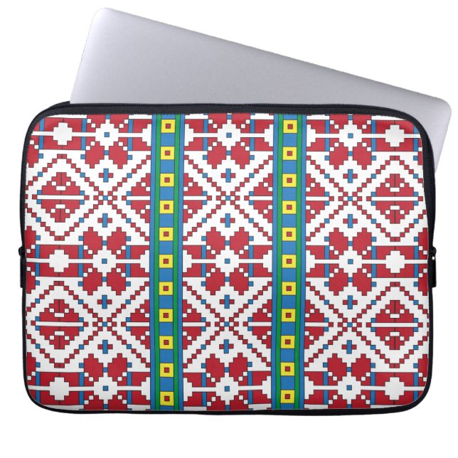 Funda Para Portátil Patrón geométrico tribal de estrellas rojas, azule (Frente)