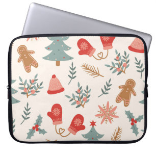Funda Para Portátil Patrón Gingerbread Navidades Retro.