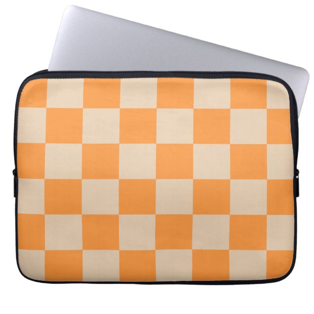 Funda Para Portátil Patrón Gingham de naranja controlado (Frente)