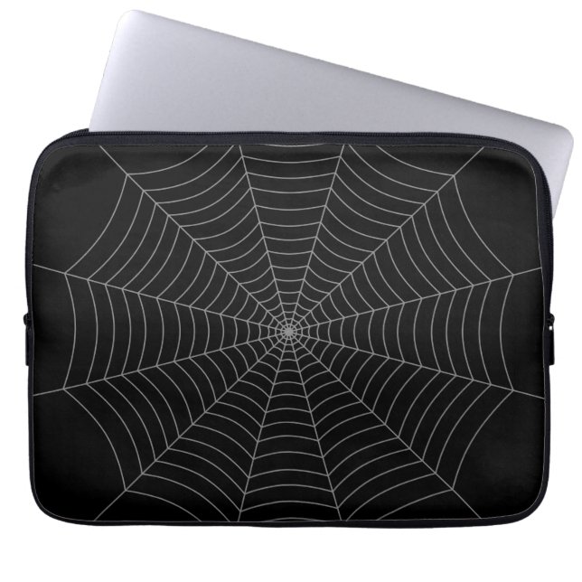 Funda Para Portátil Patrón Halloween de telaraña gris negra (Frente)