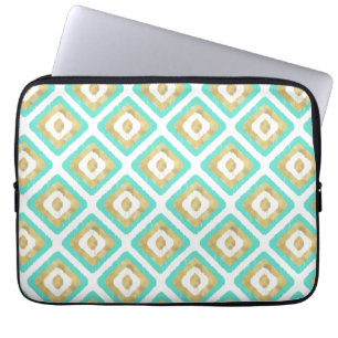 Funda Para Portátil Patrón Ikat de Moda Oro y Turquesa