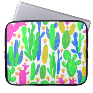 Funda Para Portátil patrón ininterrumpido con cactus sobre fondo blanc