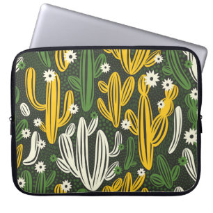 Funda Para Portátil patrón ininterrumpido con cactus sobre fondo negro