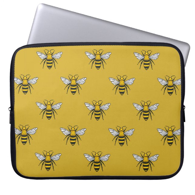 Funda Para Portátil Patrón inmaculado con abejas amarillas. Handdra (Frente)