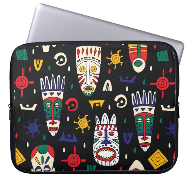 Funda Para Portátil Patrón inmaculado de máscaras tribales africanas (Frente)