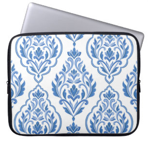 Funda Para Portátil Patrón inoxidable de la vintage de damasco azul y