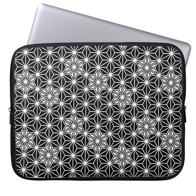 Funda Para Portátil Patrón japonés de Asanoha - blanco y negro (Frente)
