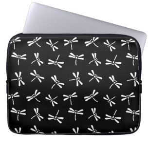 Funda Para Portátil Patrón japonés de libélula, negro y blanco