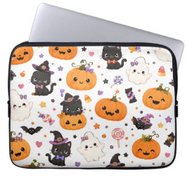 Funda Para Portátil Patrón Kawaii de Halloween con Calabazas Adorables
