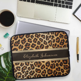 Funda Para Portátil Patrón leopardo Marrón y Relieve metalizado dorado