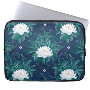 Funda Para Portátil Patrón Lotus de la medianoche blanca