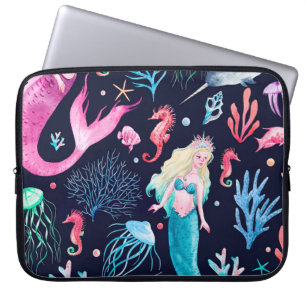 Funda Para Portátil Patrón marino acuático con sirenas, corales, mar