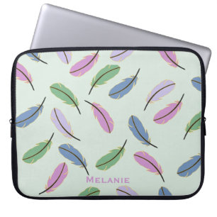 Funda Para Portátil Patrón moderno de plumas azules pastel personaliza
