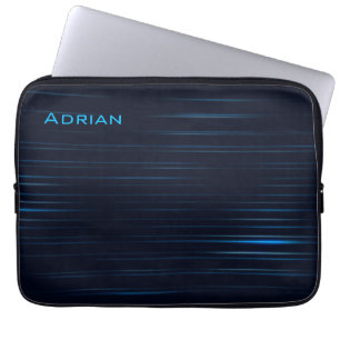 Funda Para Portátil Patrón moderno de rayas azules oscuras con nombre