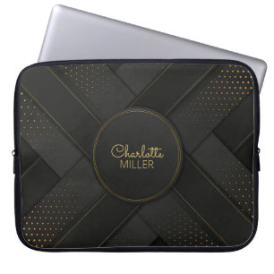 Funda Para Portátil Patrón moderno de semitono de color negro dorado